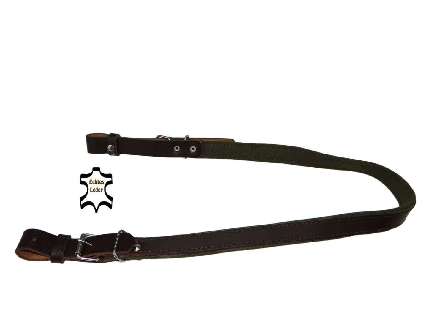 Gewehrriemen aus Leder und olivfarbenem Leinenstoff Leder, 111 cm lang - BoarBrothers